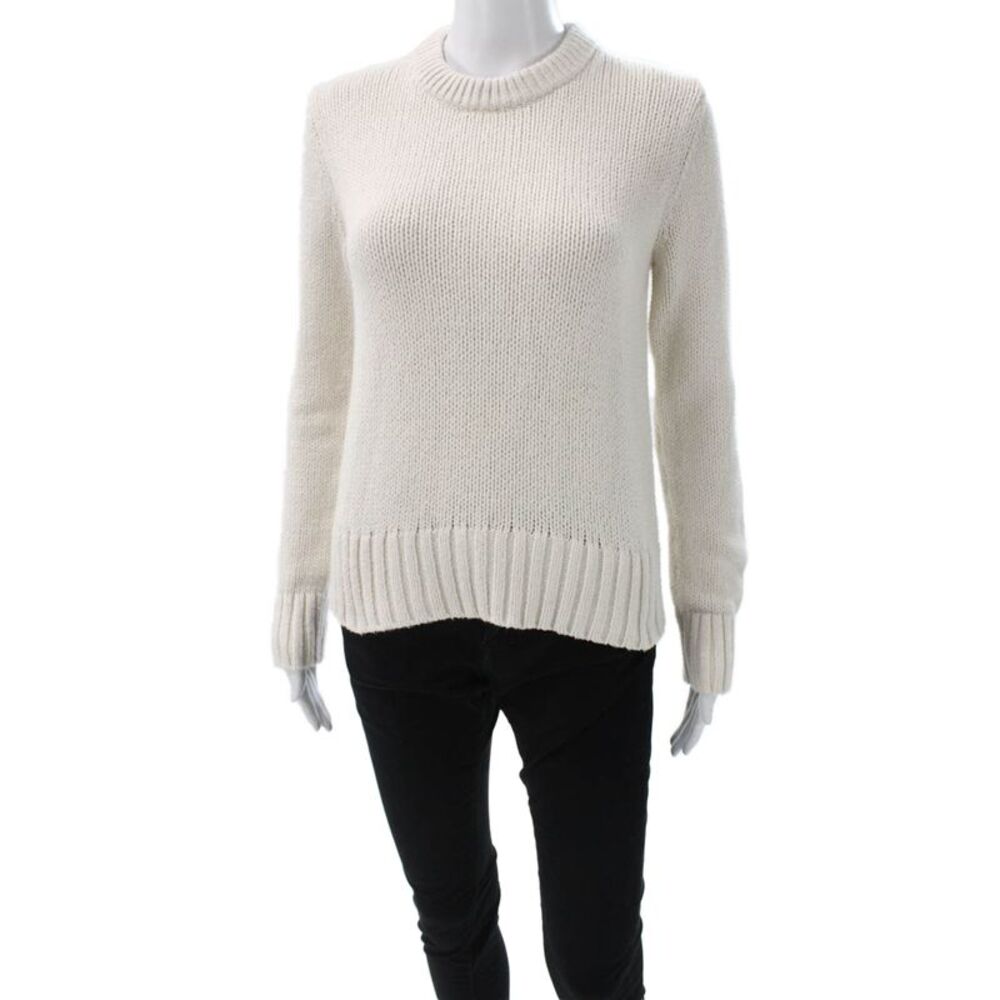 Jenni Kayne Women Ivory Cotton Blend Crew Neck Long Sleeve Pullover Size S